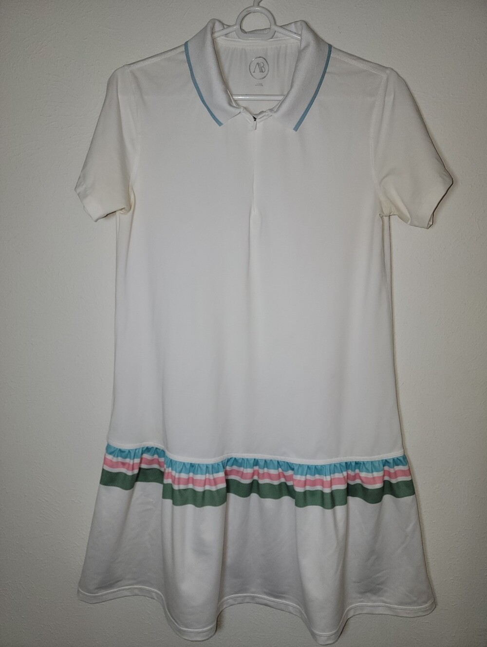 Vera Bradley White Polo Dress with Pastel Stripe Hem, Womens Medium